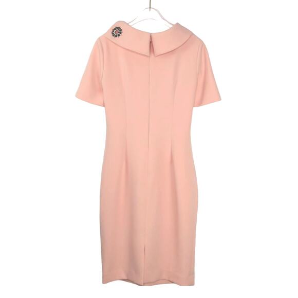 Badgley Mischka Folded Collar A-Line Midi Pencil Dress Pink Dress Size 4 - Picture 4 of 12